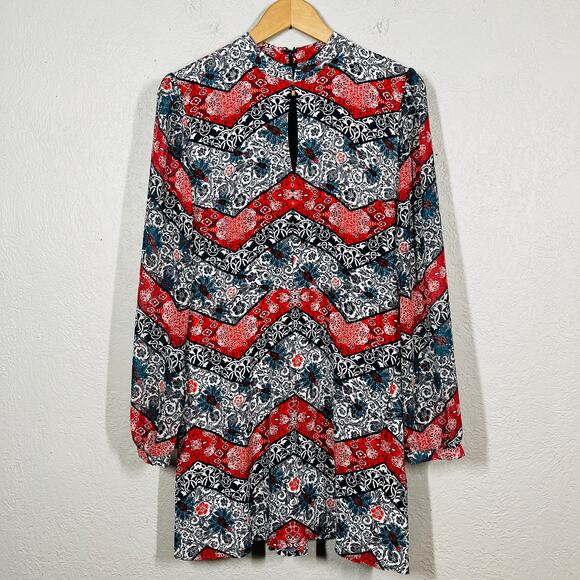 NEW! Express Long Sleeve Dress Keyhole High Neck Mod Print - 6 - Picture 2 of 7